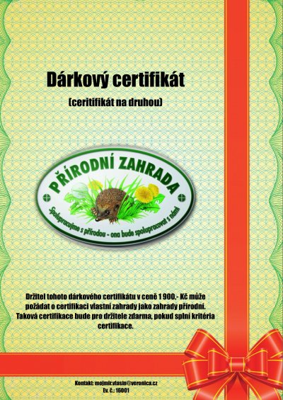 Dárkový poukaz na certifikaci přírodní zahrady